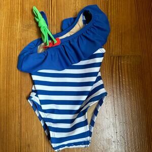 Old Navy white blue striped cherry ruffle one piece swimsuit SIZE 0-3M